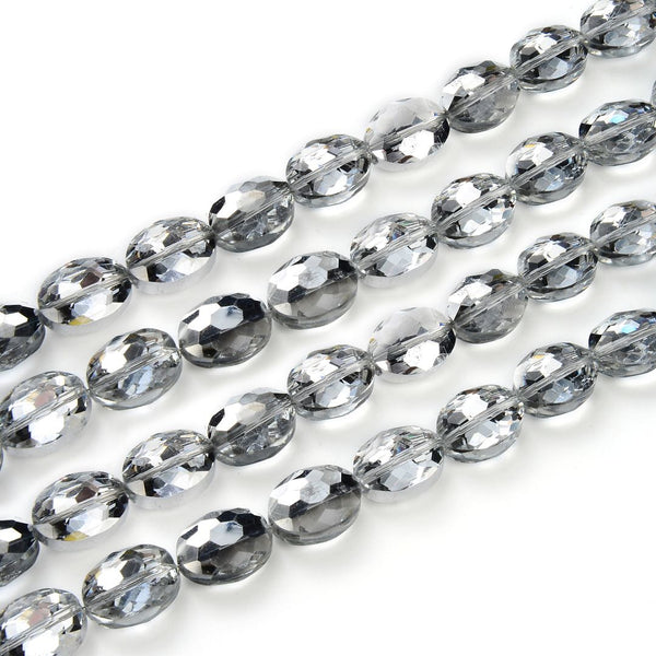 50pcs Creative Club Faceted Flat Oval Crystal Beads, Silver Shade, 16x12mm/Large, Hole ID 1.1mm, CCO-32