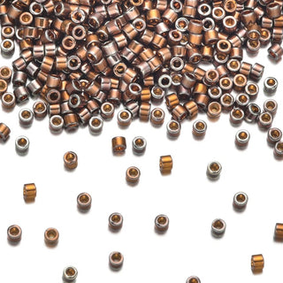 30g Miyuki Delica 11/0 Seed Beads, Opaque 24Kt Gold Plated Iris Red DB506
