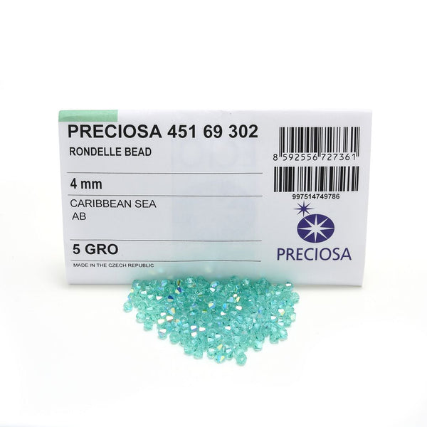 100pcs Preciosa Faceted Bicone Crystal Beads, Caribbean Sea AB, Size Selections: 3mm/4mm/6mm