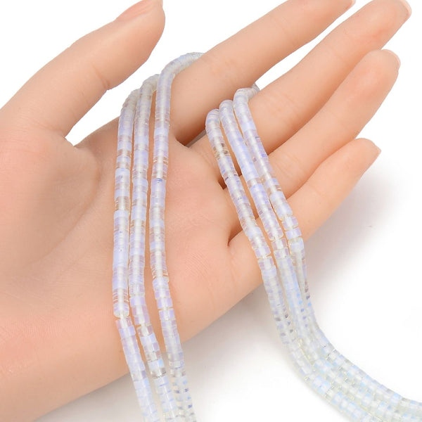 Lab Created White Opal Gemstone Heishi Tube Rondelle Beads, 4x2mm/Small, Hole ID 0.9mm, 14.5 Inch/1 Strand, GH-C33