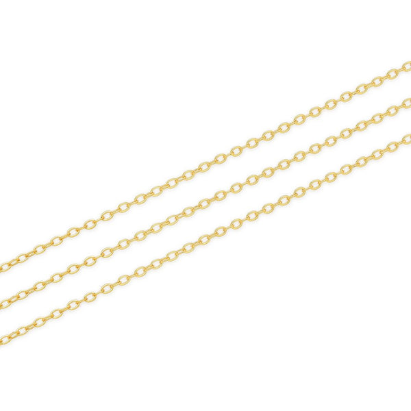 16.5 Feet Tarnish Resistant Diamond Cut Flat Cable Chain Link, 18K Yellow Gold Plated Brass, Size Selections: 1.3mm/1.5mm/2.5mm