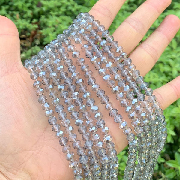 500pcs Creative Club Faceted Rondelle Crystal Glass Beads, Silver Champagne, 6x4mm, Hole ID 1mm, CCR629