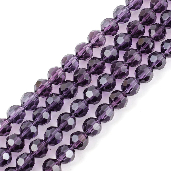 200pcs Creative Club Faceted Round Crystal Glass Beads, Amethyst, 6mm (0.24 inch), Hole ID 1mm, CC2R627