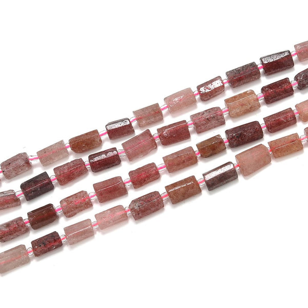 Natural Red Strawberry Quartz Gemstone Faceted Tube Beads, 12x7mm, Hole ID 1mm, 15 Inch/1 Strand, GZ8-10
