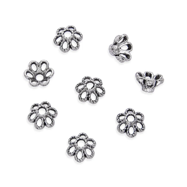 200pcs Textured Filigree Flower Bead Caps, 6mm Small Bead End Caps, Antique Silver, MC-AB18