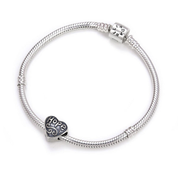 1pc Real 925 Sterling Silver Heart Shaped Hope Religious Bead Charm, Compatible with Pandora All Other Charm Bracelet, EC4-B13