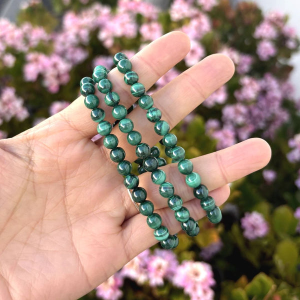 1 Strand Stretch Natural Green Malachite Beaded Gemstone Bracelet, 6mm Beads, Length Selections: 7 inch/7.5 inch/8 inch