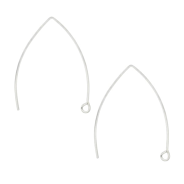 10pcs 925 Sterling Silver Marquise Earring Hooks, V Shape Ear Wire, 40mm, Wire Gauge Selections: 0.6mm/0.7mm/0.8mm/0.9mm