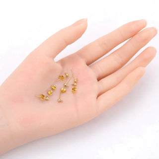 50pcs Raw Brass Ball Earring Posts, Closed Ring, 50pcs Earring Backs, Unplated/Uncoated, Ball Size Selections: 3mm/3.5mm/4mm/5mm