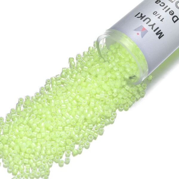 7.5g Miyuki Delica 11/0 Seed Beads, Translucent Luminous Dyed Yellow DB2031