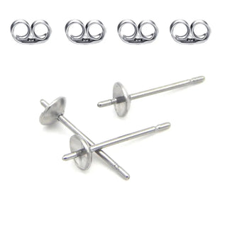 100pcs 304 Surgical Stainless Steel Stud Findings Glue-In Cup Earring Posts with Earnut Backs – (4mm/6mm/8mm)