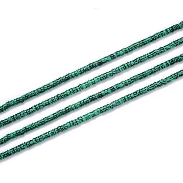 Lab Created Malachite Gemstone Heishi Tube Rondelle Beads, 4x2mm/Small, Hole ID 0.9mm, 14.5 Inch/1 Strand, GH-C34