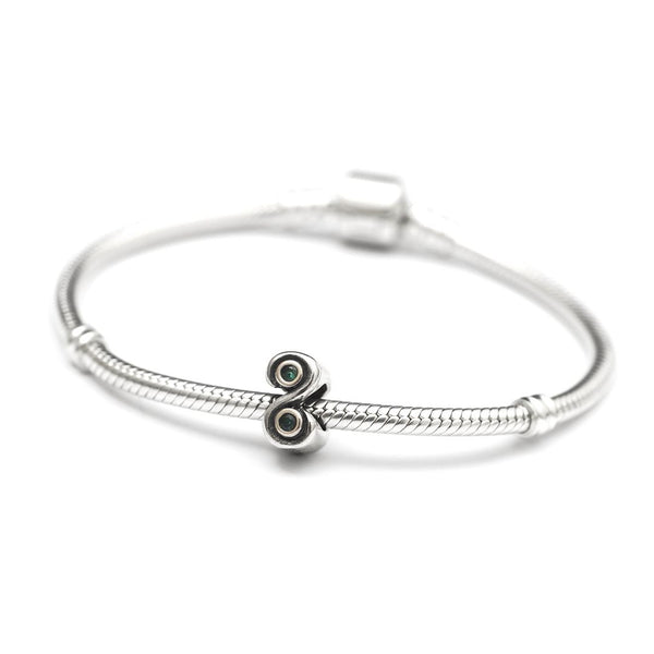 1pc Real 925 Sterling Silver Charm, May Birthstone Bead, Cubic Zirconia CZ Green Emerald Gemstone, Compatible with Pandora all Other Charm Bracelets, EC413