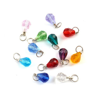 1 Set/12pcs Mixed Dangle Birthstone Charm Drops, 10mm Austrian Teardrop Crystal Beads, Sterling Silver Plated Open Jump Rings, BR6