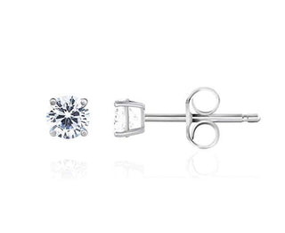 1 pair 925 Sterling Silver Stud Earrings, 2mm/0.03 Carat Round Cut Cubic Zirconia CZ Diamond, Small Tiny, SSE74-2
