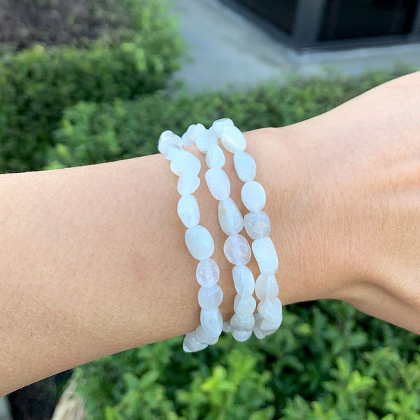 1 Strand Stretch Natural White Moonstone Free Form Gemstone Bracelet, 5-8mm Small Beads, Length Selections: 7 inch/7.5 inch