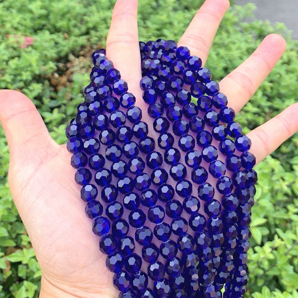 140pcs Creative Club Faceted Round Crystal Glass Beads, Cobalt Blue, 8mm, Hole ID 1mm, CC2R825