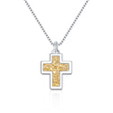 1pc Natural Druzy Crystal Pendant Necklace, Gold Cross Drop Small Gemstone Pendant, 18 inch Stainless Steel Surgical Chain, GGP19-1