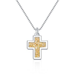 1pc Natural Druzy Crystal Pendant Necklace, Gold Cross Drop Small Gemstone Pendant, 18 inch Stainless Steel Surgical Chain, GGP19-1