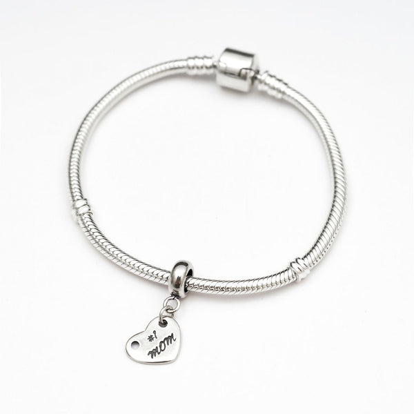 1pc Solid 925 Sterling Silver Best Mom Charm Heart Bead Charm, Compatible with Pandora All Other Charm Bracelet, EC343