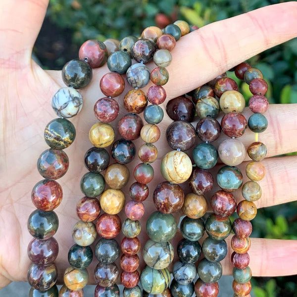 Natural Picasso Jasper Gemstone Round Beads, 1 Strand/15 Inch, Size Selections: 4mm/6mm/8mm/10mm