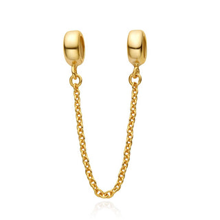 Real Yellow Gold Plated Sterling Silver Safety Chain Lock Clip Rubber Charm Holder Bead Stopper