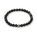1 Strand Stretch Natural Gold Sheen Obsidian Beaded Gemstone Bracelet, 6mm Beads, Length Selections: 7 inch/7.5 inch/8 inch