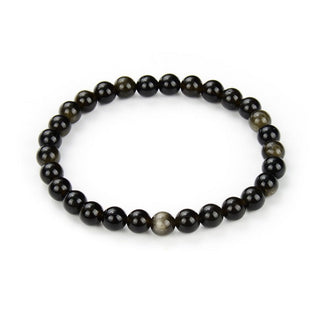 1 Strand Stretch Natural Gold Sheen Obsidian Beaded Gemstone Bracelet, 6mm Beads, Length Selections: 7 inch/7.5 inch/8 inch