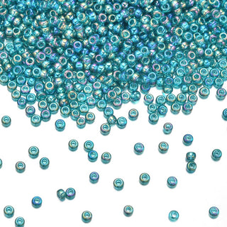 25g Miyuki Rocaille 11/0 Round Seed Beads Translucent Rainbow Teal RR-2458