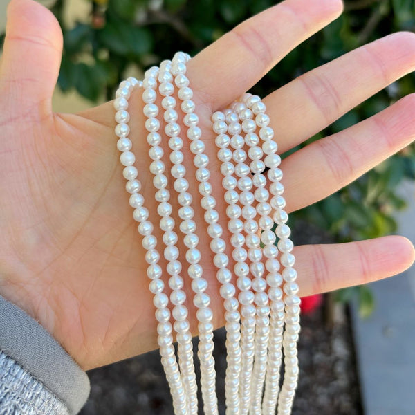 14 Inch Natural AAAA+ Grade High Luster Round Pearl Beads, White Cultured Freshwater Pearls, 4-5mm, Hole ID 0.7mm, FPX-45