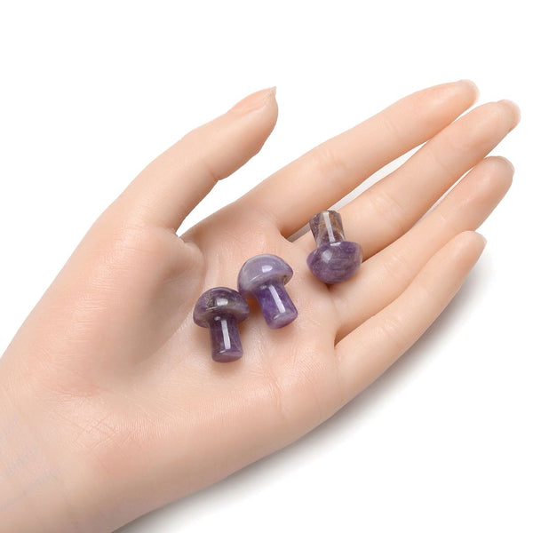 4pcs Natural Purple Amethyst Hand Carved Mushroom Gemstone, 20mm Loose Cut Stones, G3P-B2