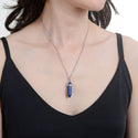 1pc Natural Blue Lapis Lazuli Gemstone Pendant Necklace, 18 Inch Surgical Stainless Steel Chain, GGP-C2