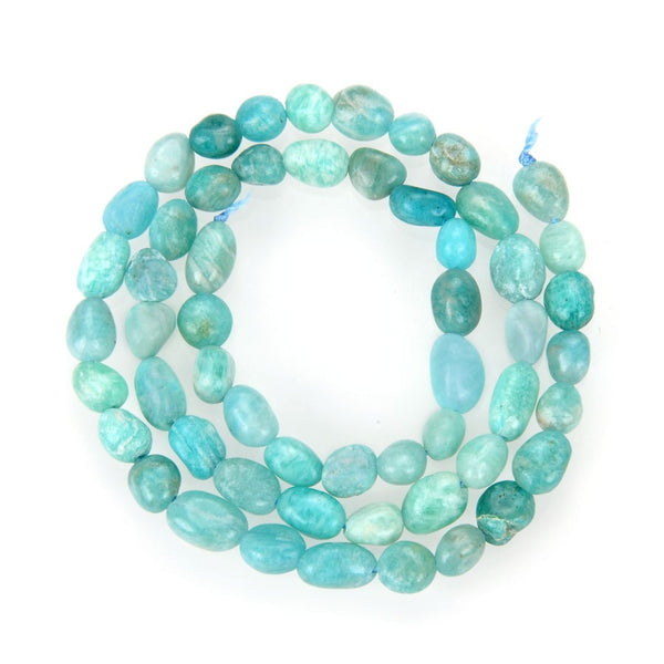 Natural Amazonite Amazonstone Gemstone Oval Tumbled Pebble Beads, Irregular, 6mm to 8mm, Hole ID 1mm, 15 Inch/1 Strand, GZ11-45