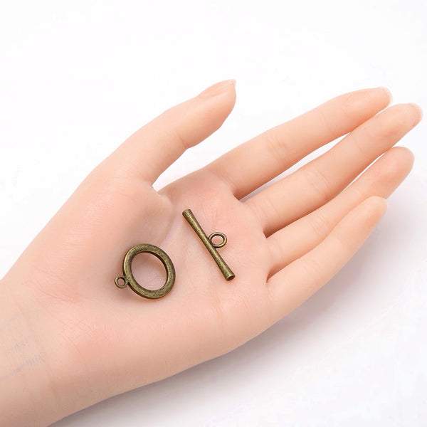 Adabele 20 Sets Smooth Round Toggle Clasp, T-Bar Jewelry Closure, 20.8mm (0.82 Inch), Tarnish Resistant Antique Bronze, MC-AF54