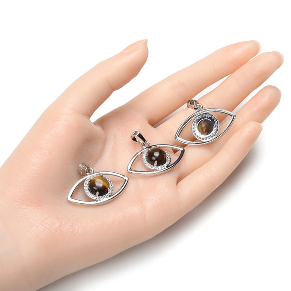 2pcs Natural Golden Yellow Tiger Eye Gemstone Pendants, 33x18mm Evil Eye Stone Drops, G2P-L1