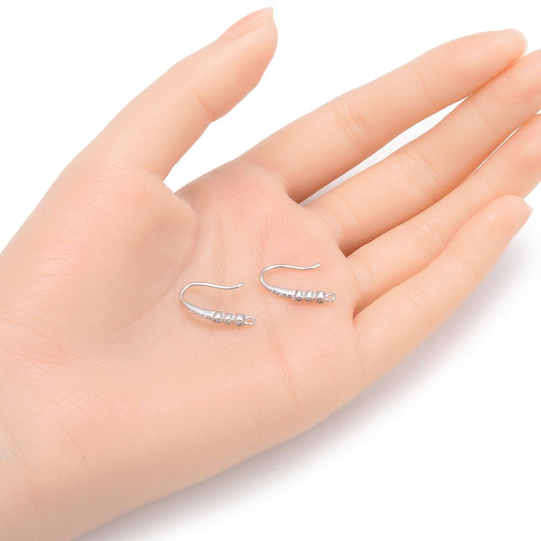 4pcs 925 Sterling Silver Fancy Earring Hooks, 8 Cubic Zirconia CZ, Tarnish Resistant Rhodium Plated, 20mm, SS451