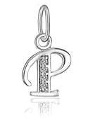 1pc 925 Sterling Silver Letter P Charm, Tarnish Resistant Rhodium Plated, Cubic Zirconia CZ Name Initial Pendant Drop,SSP-C16