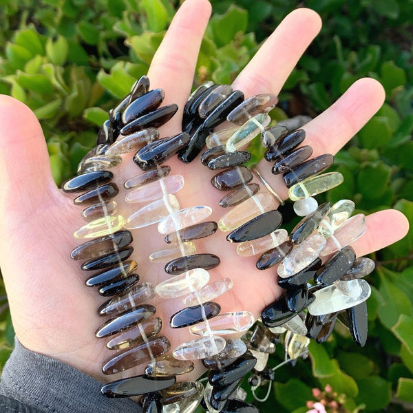 Natural Multi-Color Smoky Quartz Gemstone Stick Point Beads, Irregular, 7mm-23mm Long, Hole ID 1mm 1 Strand/15 Inch, GZ5-22