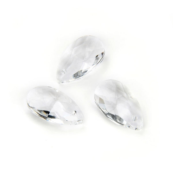 20pcs Creative Club Faceted Crystal Glass Pear Chandelier Pendant Drops, April Clear Birthstone, 22x13mm Large, Hole ID 1mm, CCE-1