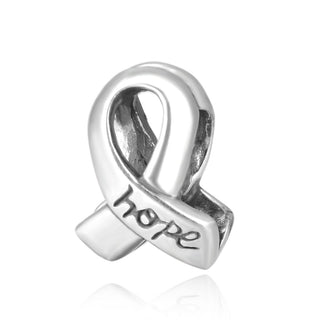 Real 925 Sterling Silver Hope Ribbon Bead Charm, Compatible with Pandora All Other Charm Bracelet