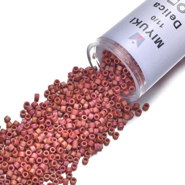 30g Miyuki Delica 11/0 Seed Beads Opaque Matte Rainbow Carnelian Red DB2306