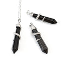1pc Natural Black Obsidian Hexagonal Pile Gemstone Pendant Necklace, 18 Inch Surgical Stainless Steel Chain, GGP-D11