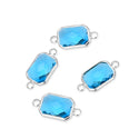 10pcs Grade A March Aquamarine Blue Birthstone Rectangle Radiant Cut Links, Sterling Silver Plated Brass, 14mm, CCP12-S3