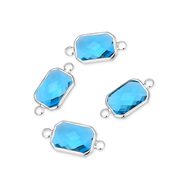 10pcs Grade A March Aquamarine Blue Birthstone Rectangle Radiant Cut Links, Sterling Silver Plated Brass, 14mm, CCP12-S3