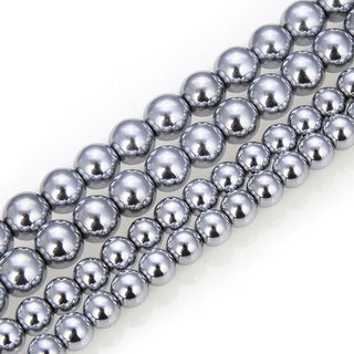 Natural Hematite Gemstone Round Beads, White Gold Plated, 15 Inch/1 Strand, Size Selections: 6mm/8mm/10mm