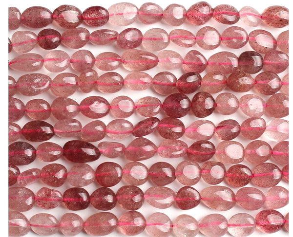 Natural Red Strawberry Quartz Gemstone Oval Tumbled Pebble Beads, Irregular, 8mm to 12mm, Hole ID 1mm, 15 Inch/1 Strand, GZ12-20