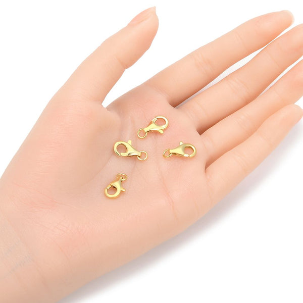 5pcs 925 Sterling Silver Lobster Claw Clasps, Real 18K Yellow Gold Plated, Size Selections: 10mm/11mm/13mm/15mm