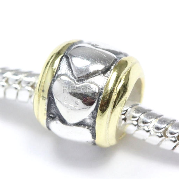 1pc Solid 925 Sterling Silver Heart in Rings Heart Love Bead Charm, Compatible with Pandora All Other Charm Bracelet, EC178