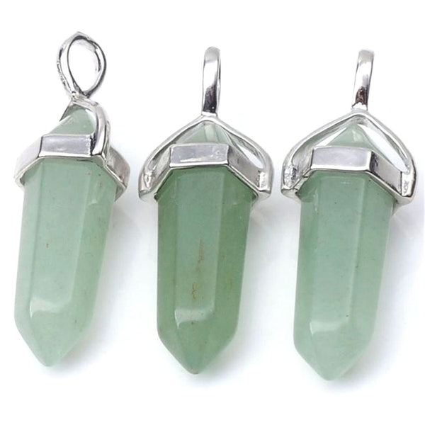 1pc Natural Green Aventurine Gemstone Pendant Necklace, 18 Inch Surgical Stainless Steel Chain, GGP-C17