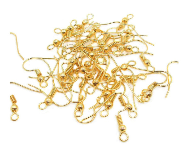 100pcs Fish Earring Hooks Ear Wire, 18K Yellow Gold Plated Brass, 0.7mm/21 Gauge, 18mm Long CF20-2